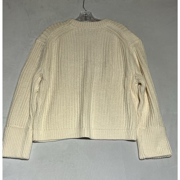 J Crew Heritage Cotton Fisherman Crewneck Sweater Womens XL Natural Cream Crop - Picture 2 of 6